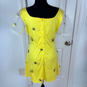 Dolls Kill Sugar Thrillz Yellow Fruit Embroidered Mesh Mini Dress Womens Large
